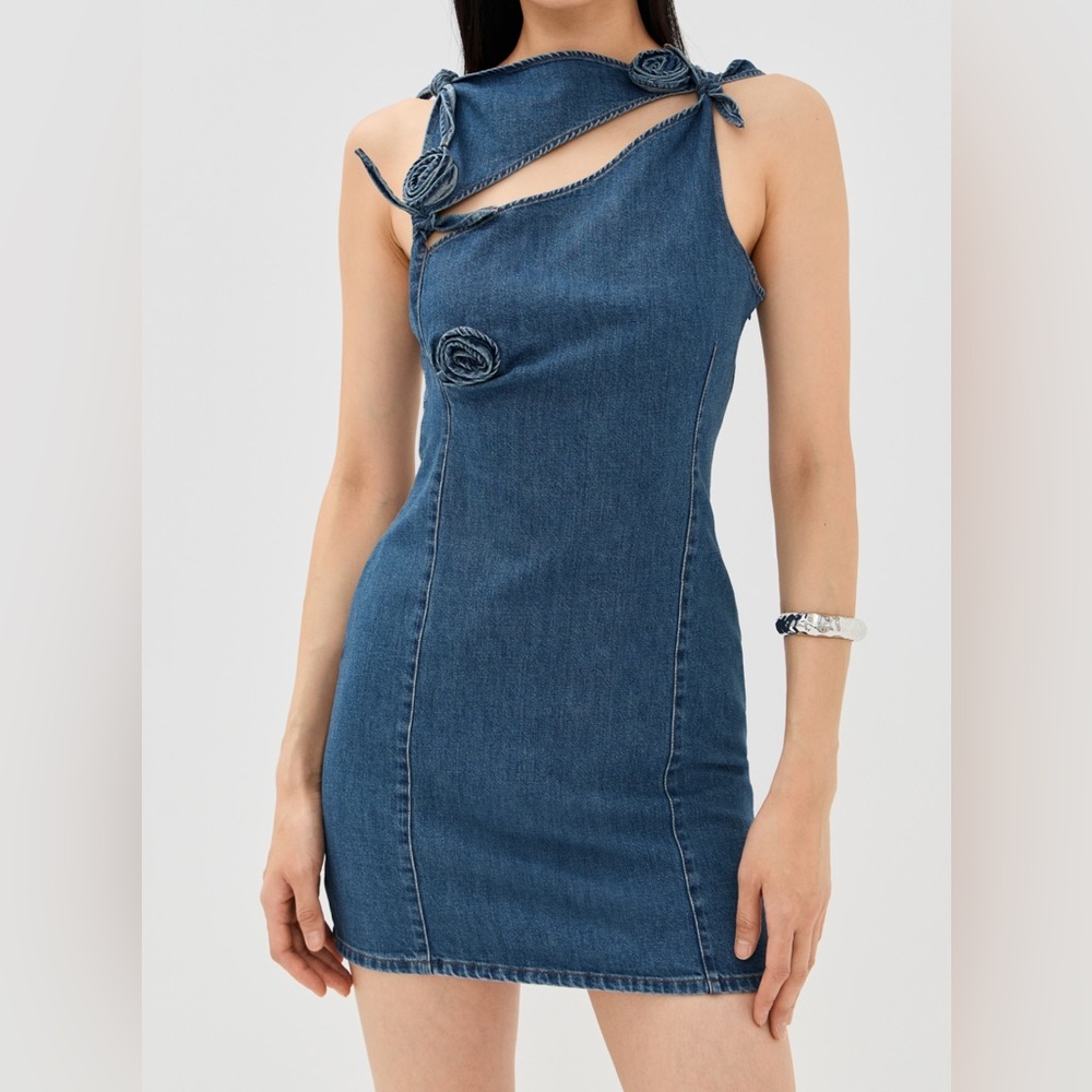 Coperni Denim Asymmetric Flower Mini Dress NWT